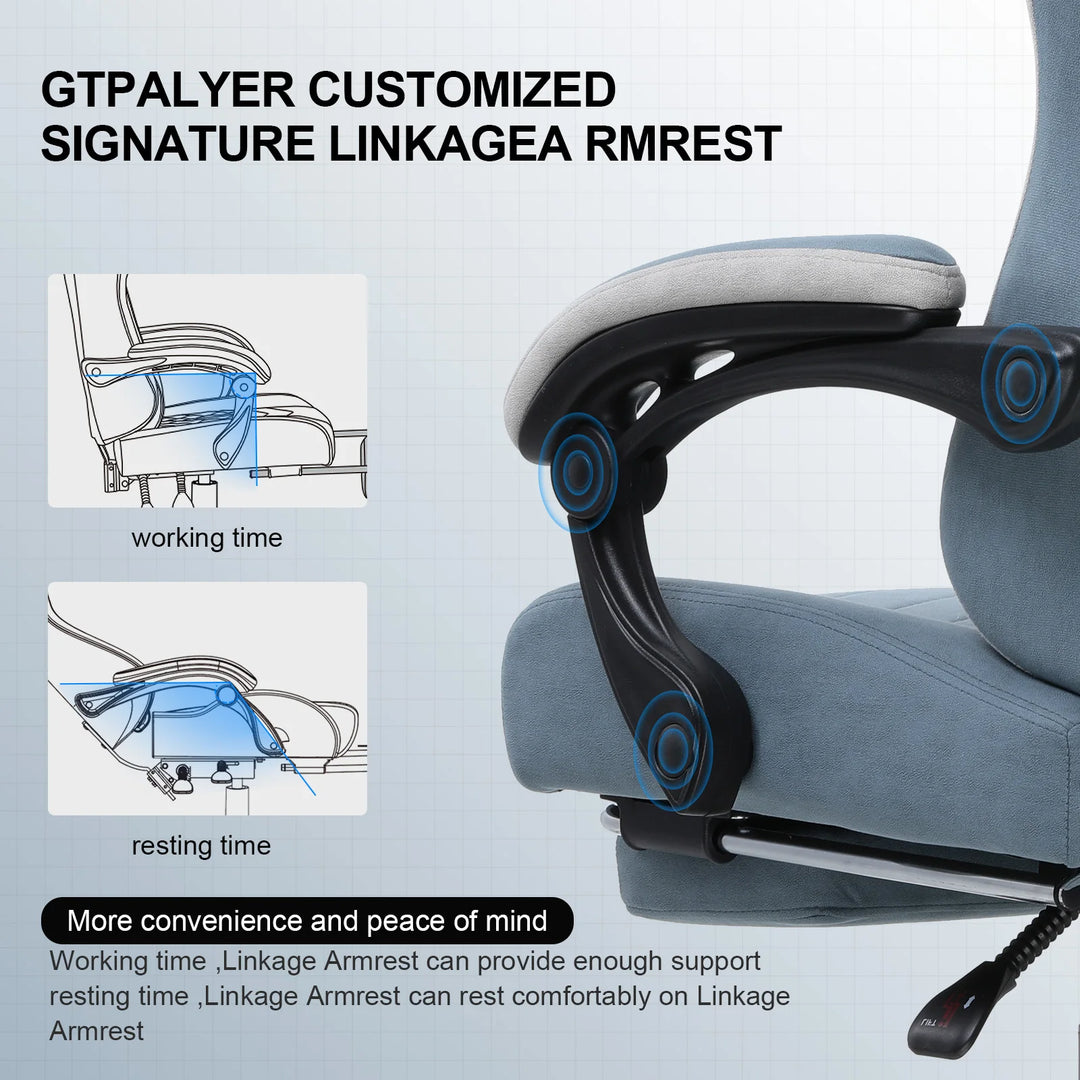 GTPLAYER Gaming Chair with Pocket Spring Cushion, Linkage Armrests & Footrest, Ergonomic Office Chair with Lumbar Support