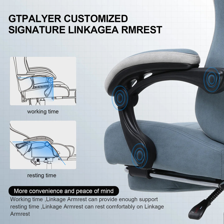 GTPLAYER Gaming Chair with Pocket Spring Cushion, Linkage Armrests & Footrest, Ergonomic Office Chair with Lumbar Support