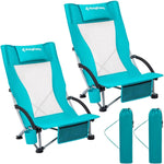 Folding Beach Chairs 2-Pack – Mesh Back with Cup Holders
