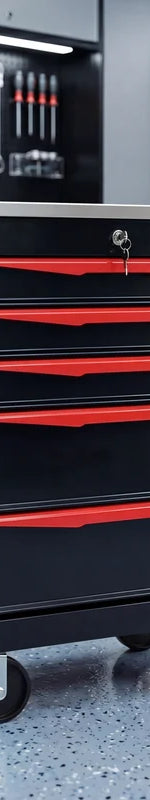 Red steel 5-drawer desktop tool box organizer - 5 Drawer / Red-Black With wheels (22.2" x 13.6" x 30.7")