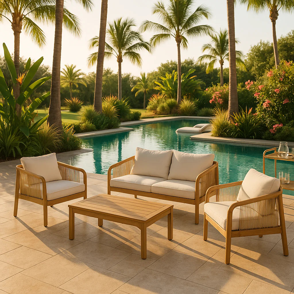 Exclusive 4-Pieces Acacia Wood Patio Furniture Set - Premium Deep Seating Outdoor Collection