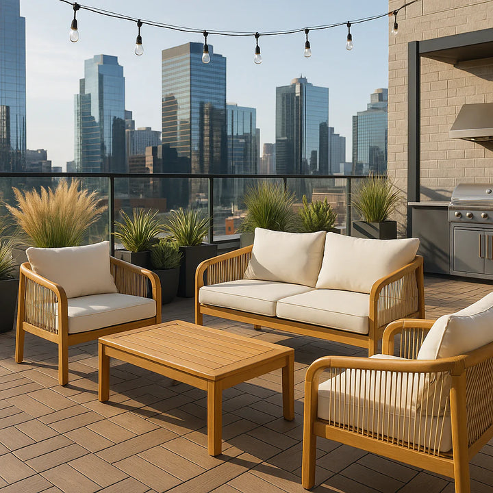 Exclusive 4-Pieces Acacia Wood Patio Furniture Set - Premium Deep Seating Outdoor Collection