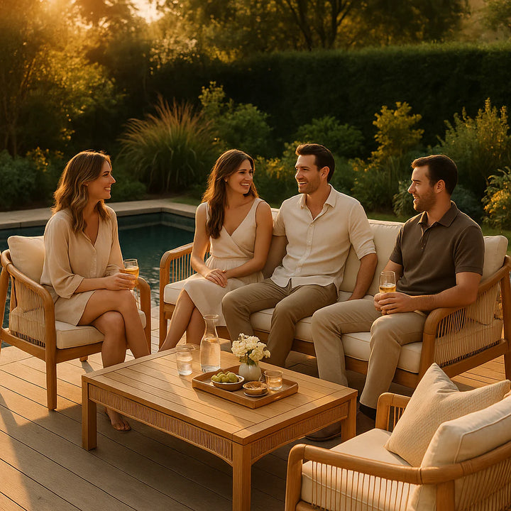 Exclusive 4-Pieces Acacia Wood Patio Furniture Set - Premium Deep Seating Outdoor Collection