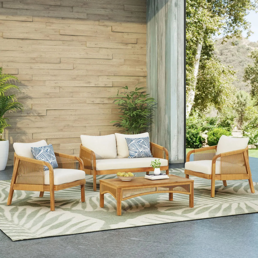 Exclusive 4-Pieces Acacia Wood Patio Furniture Set - Premium Deep Seating Outdoor Collection