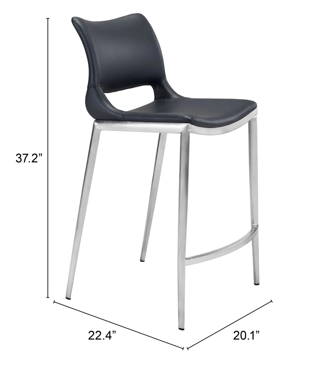 Ace Counter Stool Black & Silver