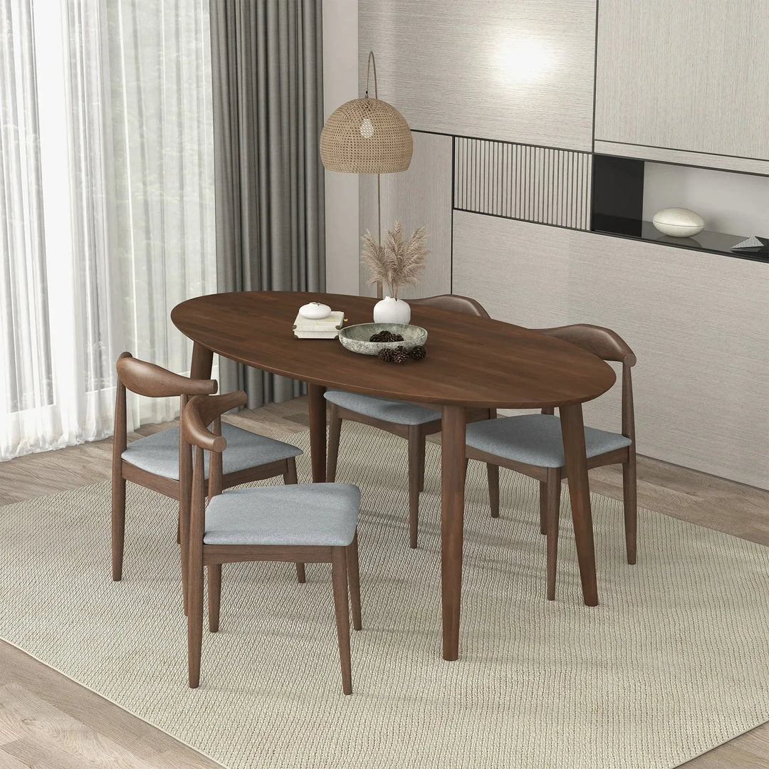 Ada Mid Century Modern Style Solid Wood Walnut Oval Dining Table Walnut