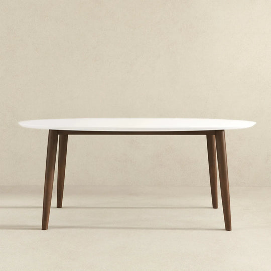 Ada Mid Century Modern Style Solid Wood Walnut Oval Dining Table White