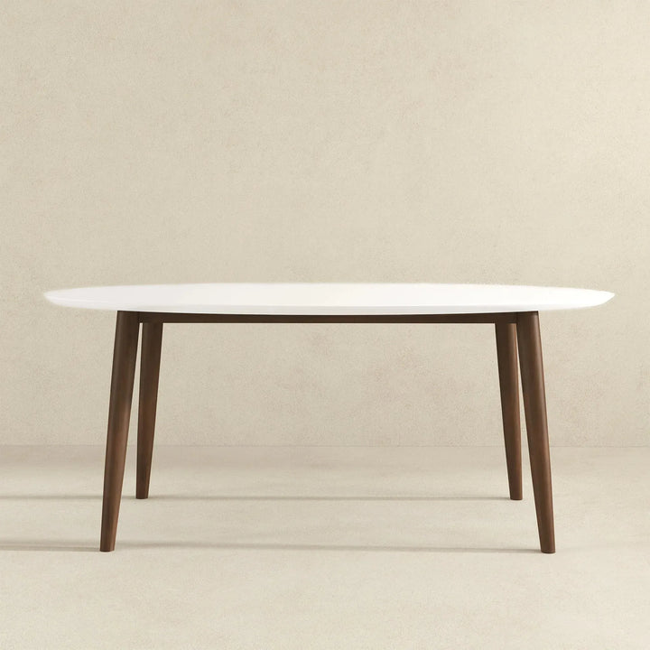 Ada Mid Century Modern Style Solid Wood Walnut Oval Dining Table White