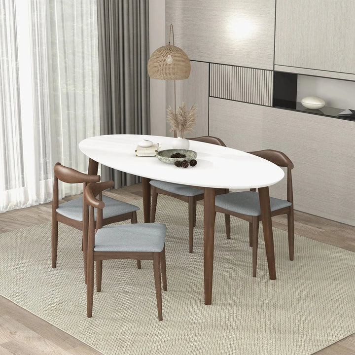 Ada Mid Century Modern Style Solid Wood Walnut Oval Dining Table White