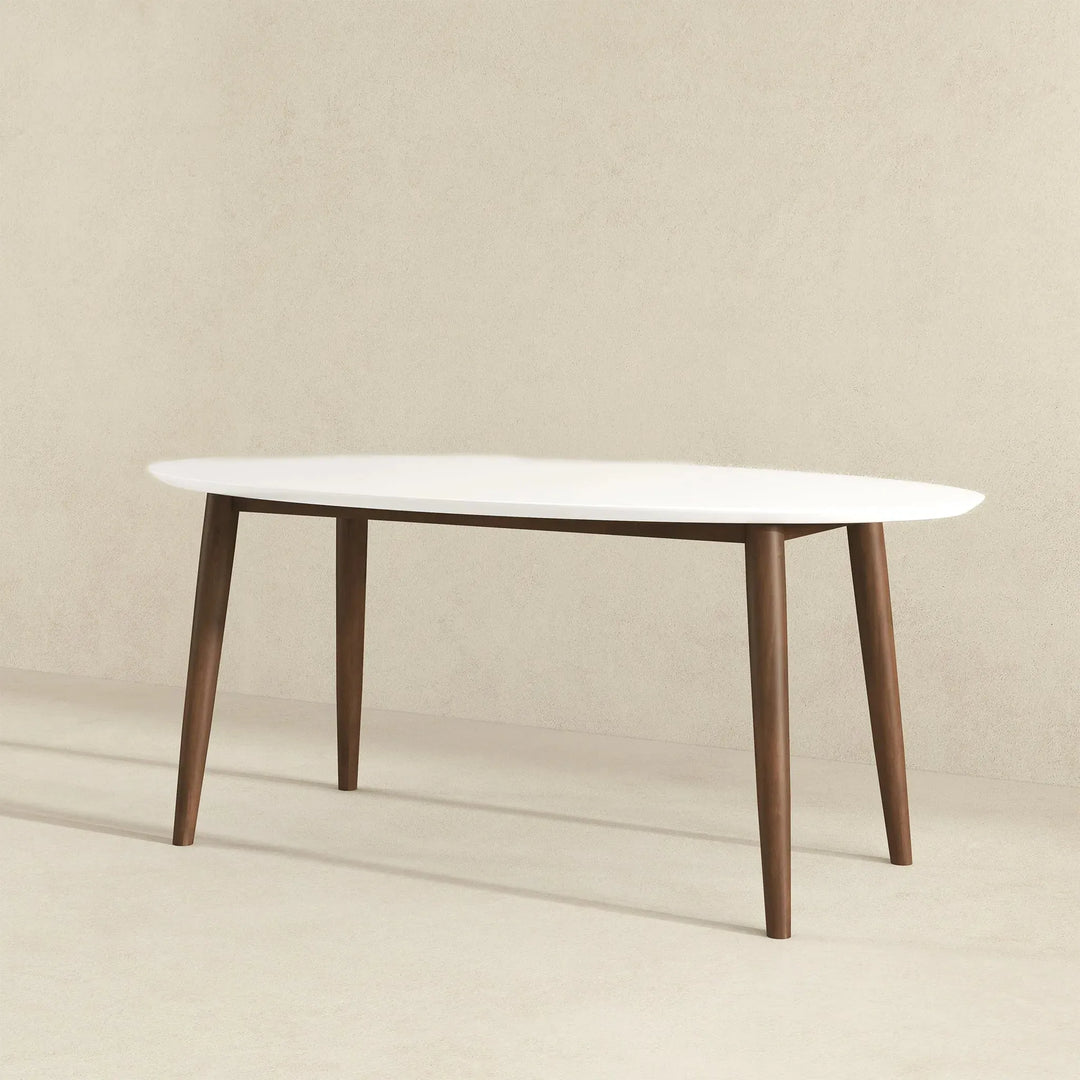 Ada Mid Century Modern Style Solid Wood Walnut Oval Dining Table White