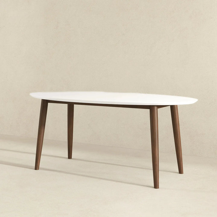 Ada Mid Century Modern Style Solid Wood Walnut Oval Dining Table White