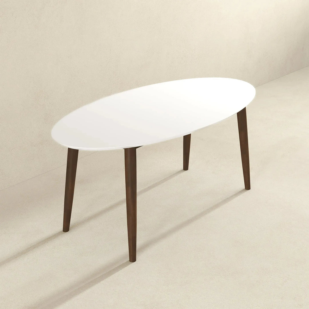 Ada Mid Century Modern Style Solid Wood Walnut Oval Dining Table White