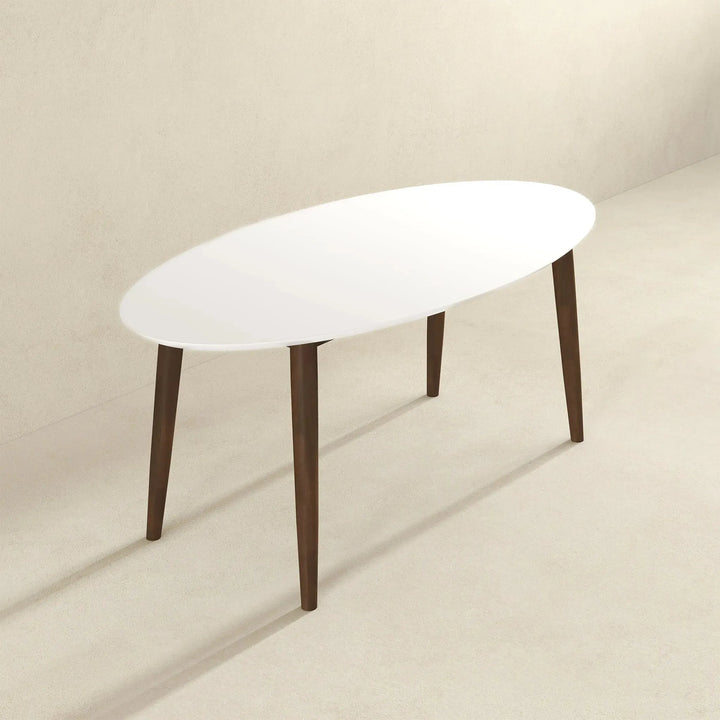 Ada Mid Century Modern Style Solid Wood Walnut Oval Dining Table White