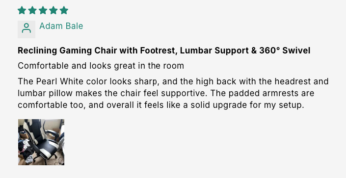 Reclining Gaming Chair with Footrest, Lumbar Support & 360° Swivel customer review screenshot 1