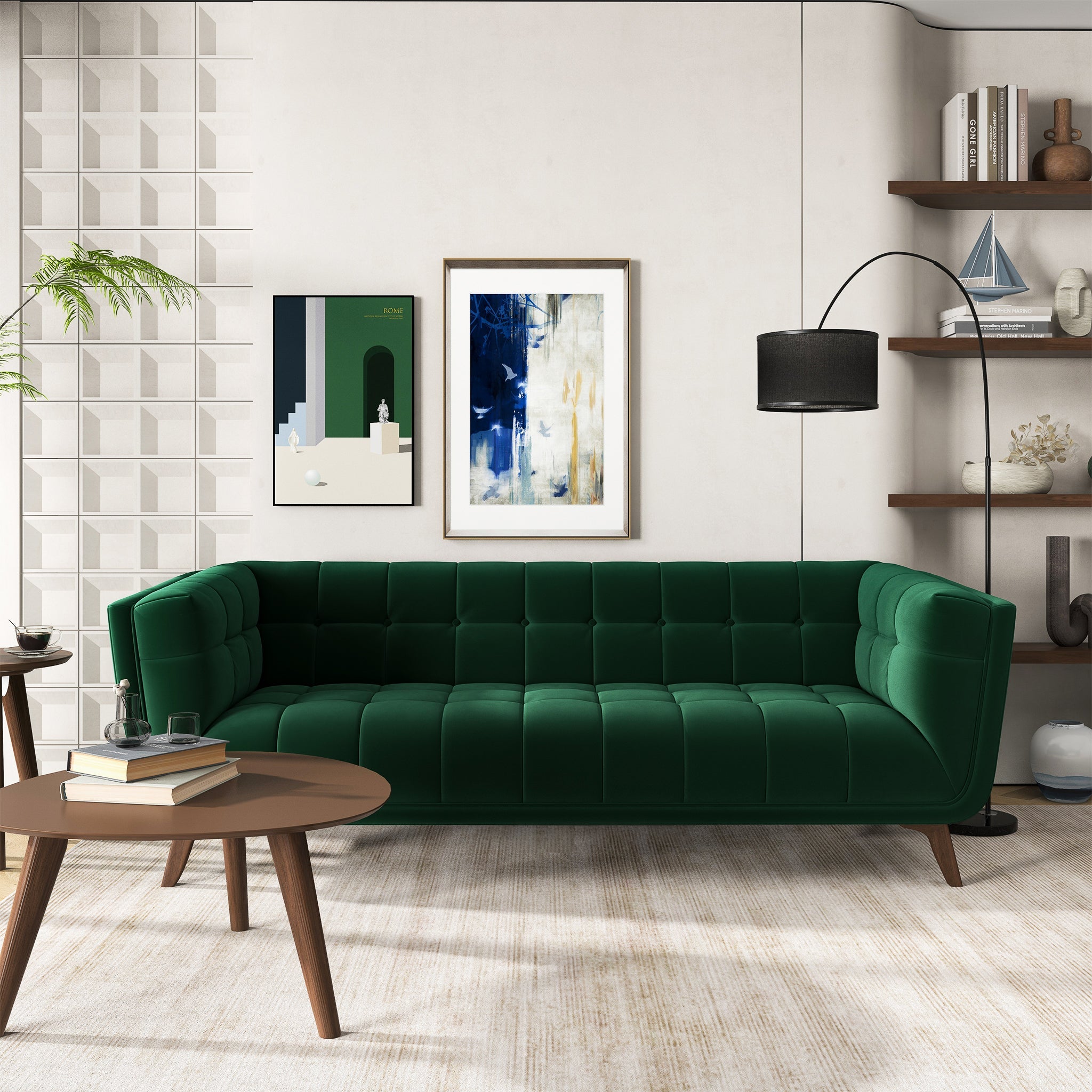 Addison Large Green Velvet Sofa