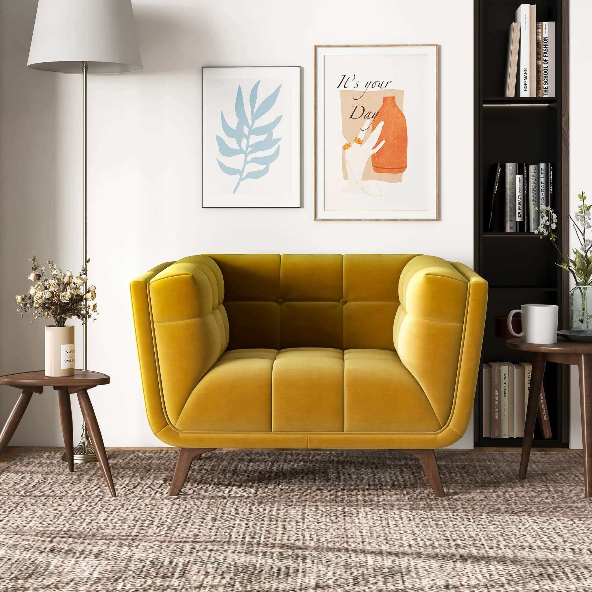 Addison Mid Century Modern Gold Velvet Lounge Chair