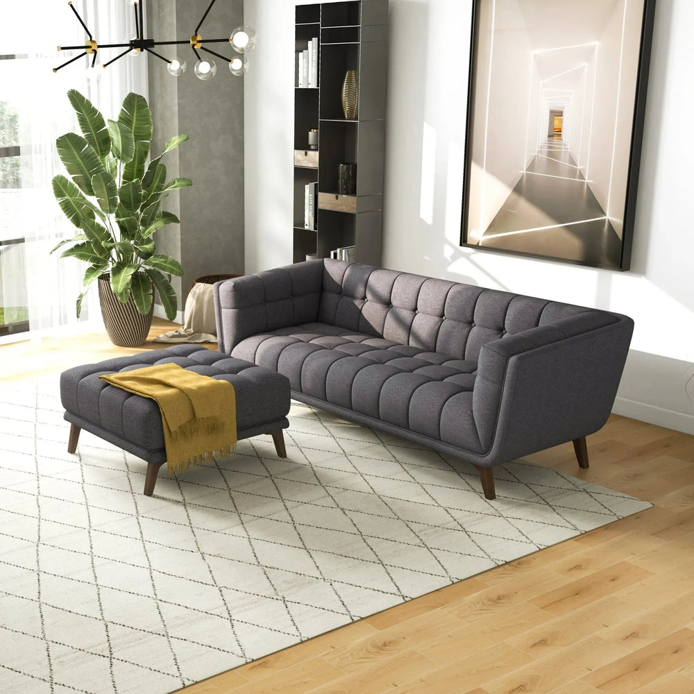 Addison Square Upholstered Ottoman Dark Grey