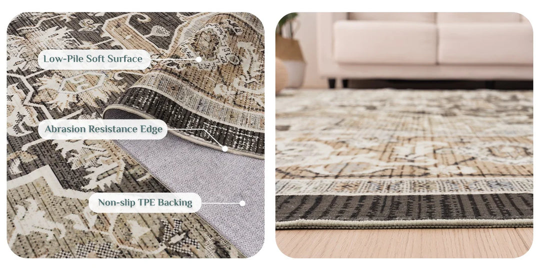 Orhopui Boho Area Rug, Machine Washable Outdoor Camping Rug, Non-Slip Stain Resistant Machine Washable Rug