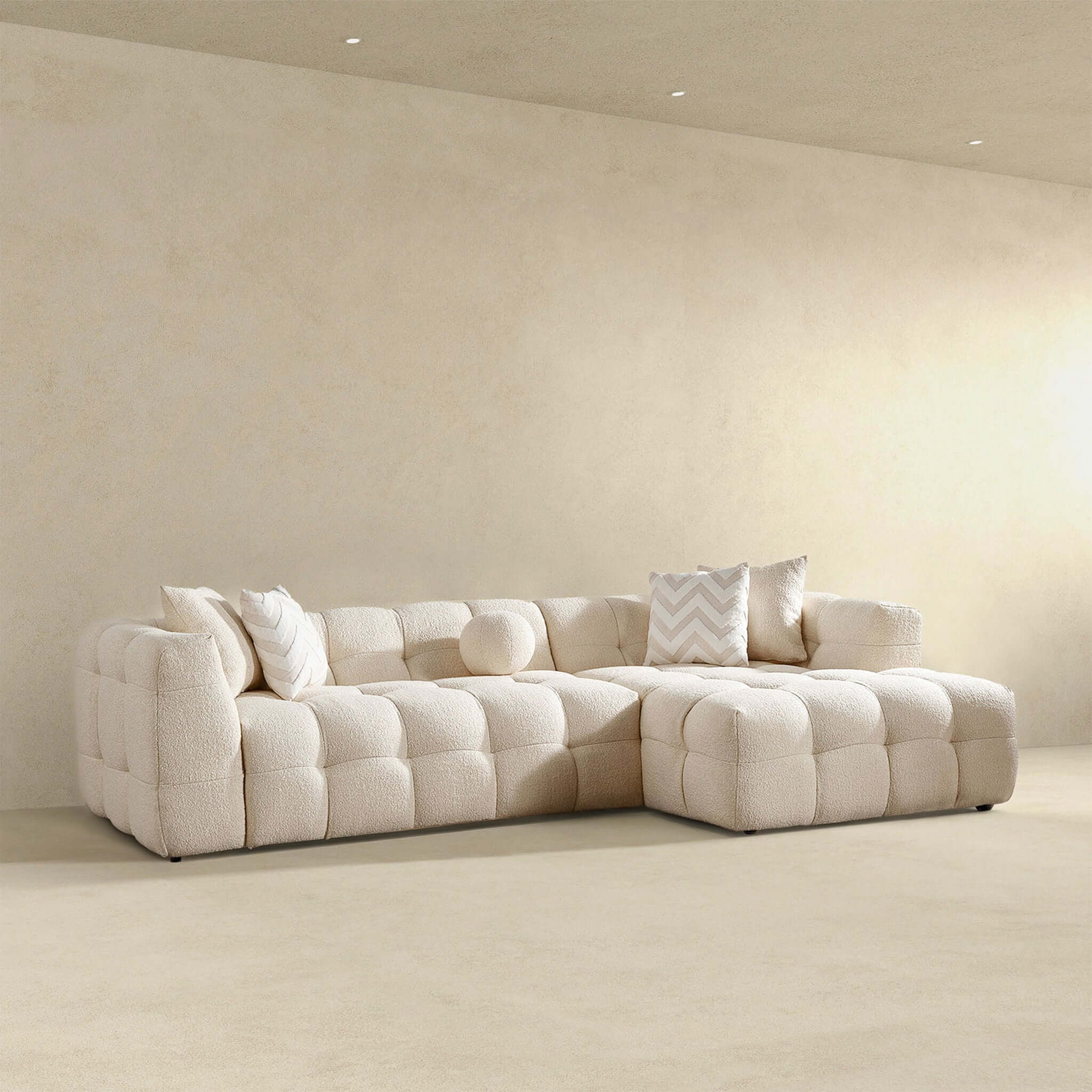 Alana Tufted Ivory Boucle Right Sectional Sofa