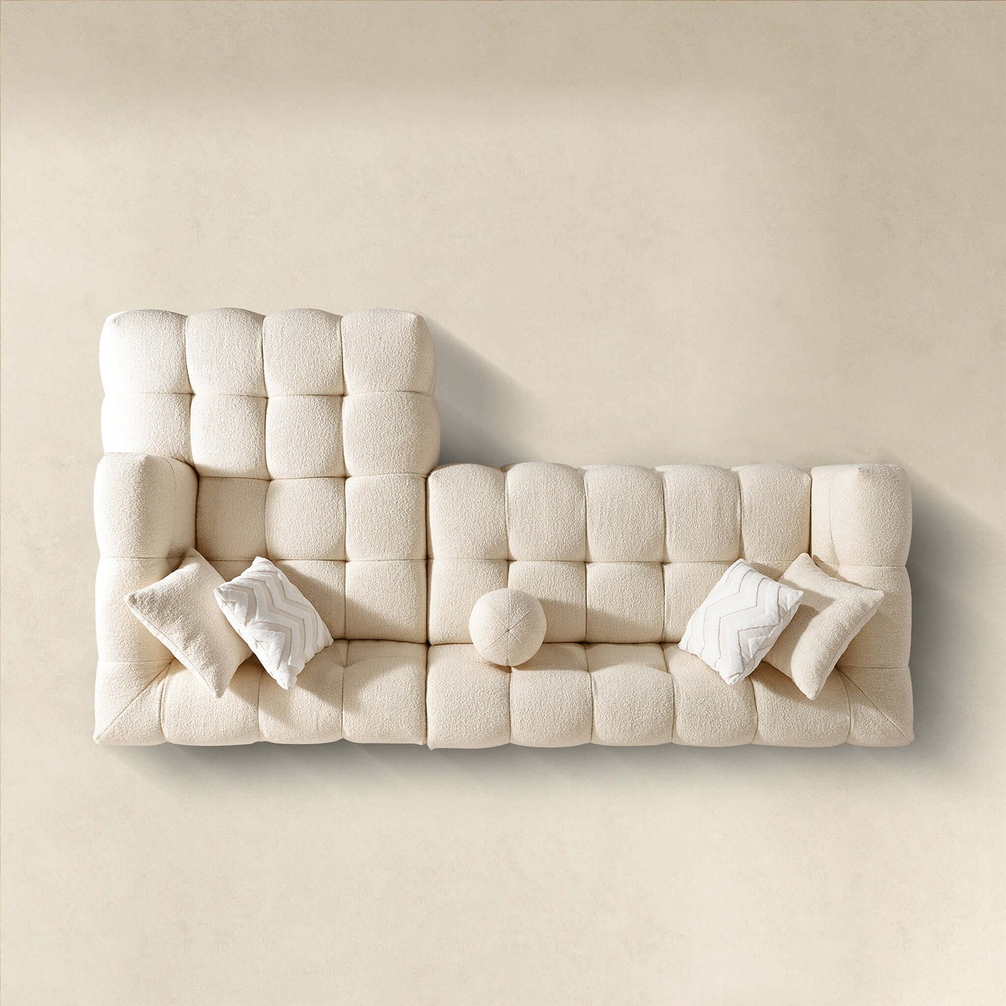 Alana Tufted Ivory Boucle Right Sectional Sofa