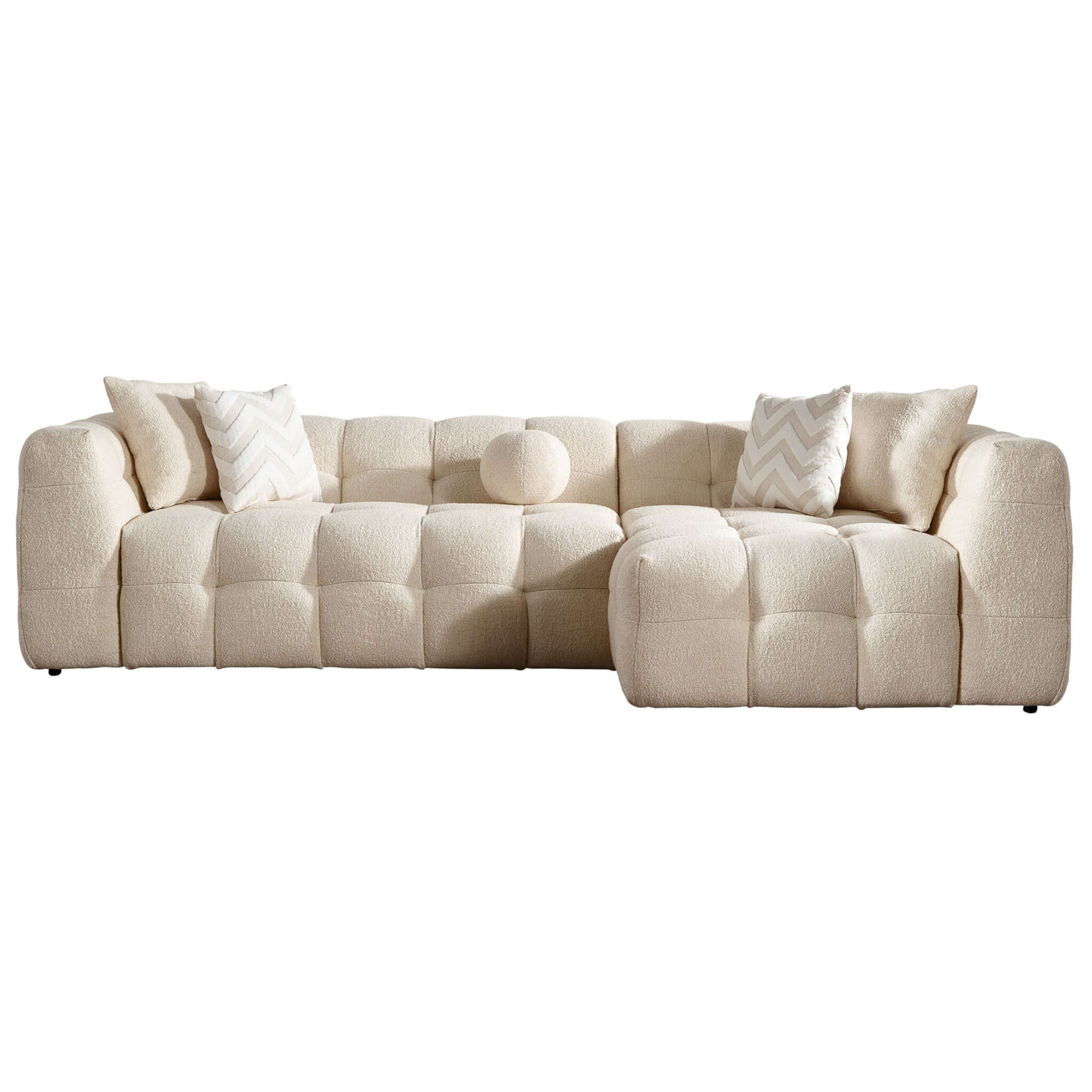 Alana Tufted Ivory Boucle Right Sectional Sofa