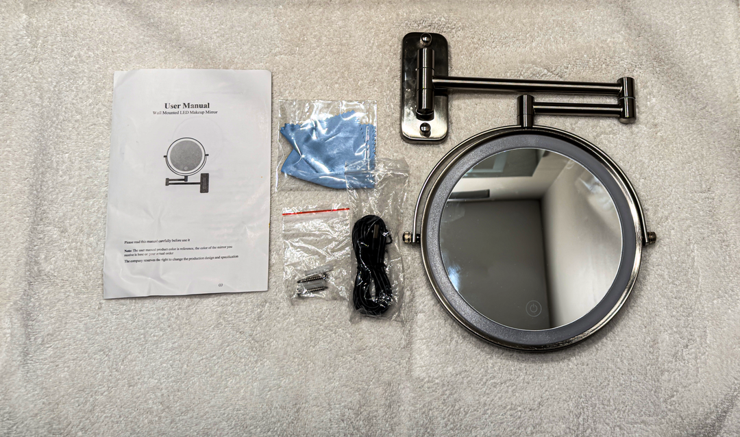 8 Inch Wall Mounted Makeup Mirror – Double Sided 1X/10X, 3 Light Modes, Touch Control, Rechargeable, 360 Swivel | Trufairs