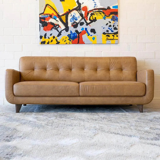 Allison Tufted Back Cognac Tan Genuine Leather Sofa