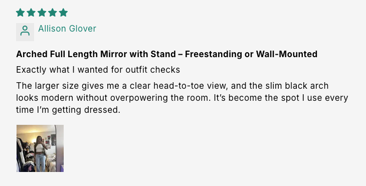Arched Full Length Mirror with Stand – Freestanding or Wall-Mounted customer review screenshot 1