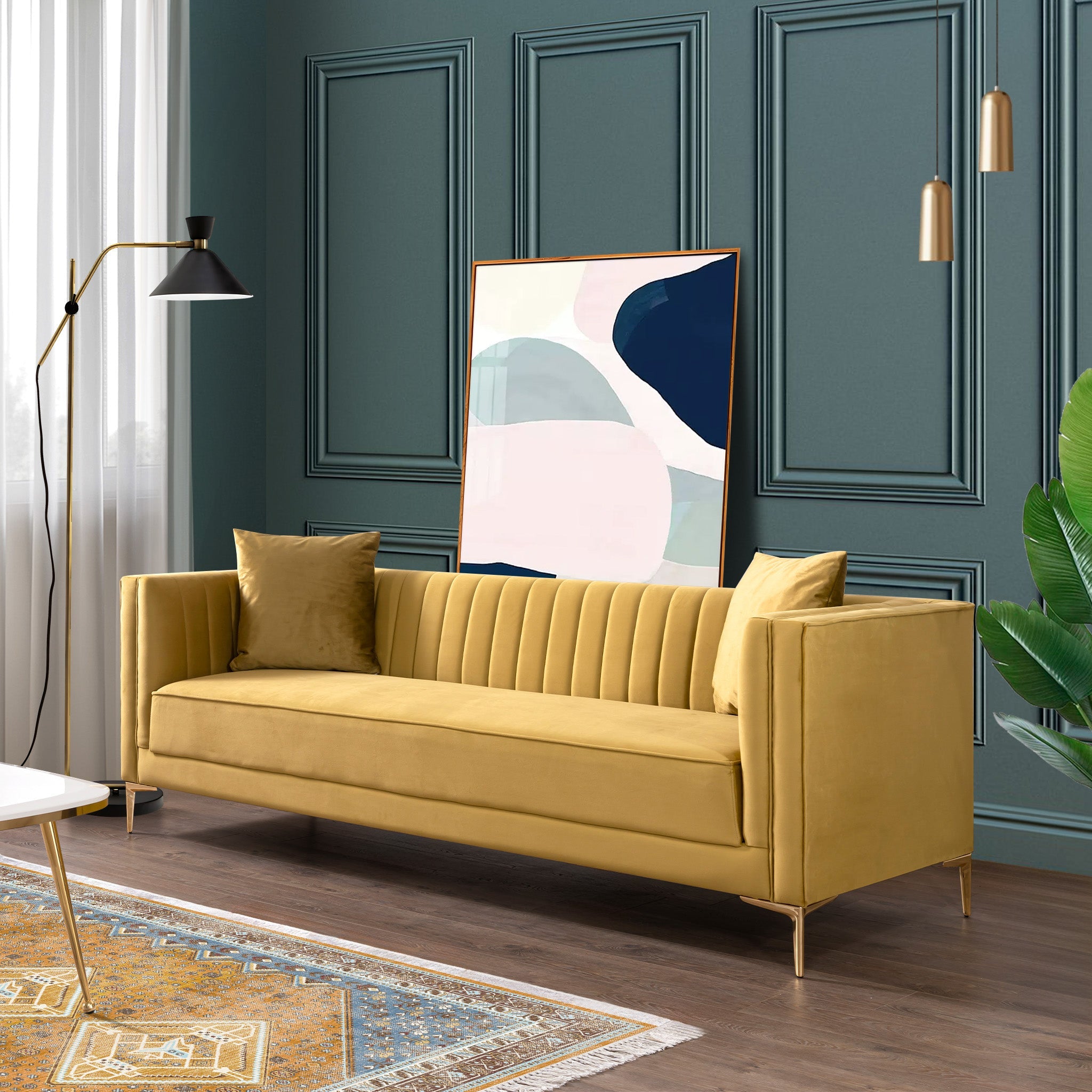 Angelina Sofa Yellow Mustard Velvet