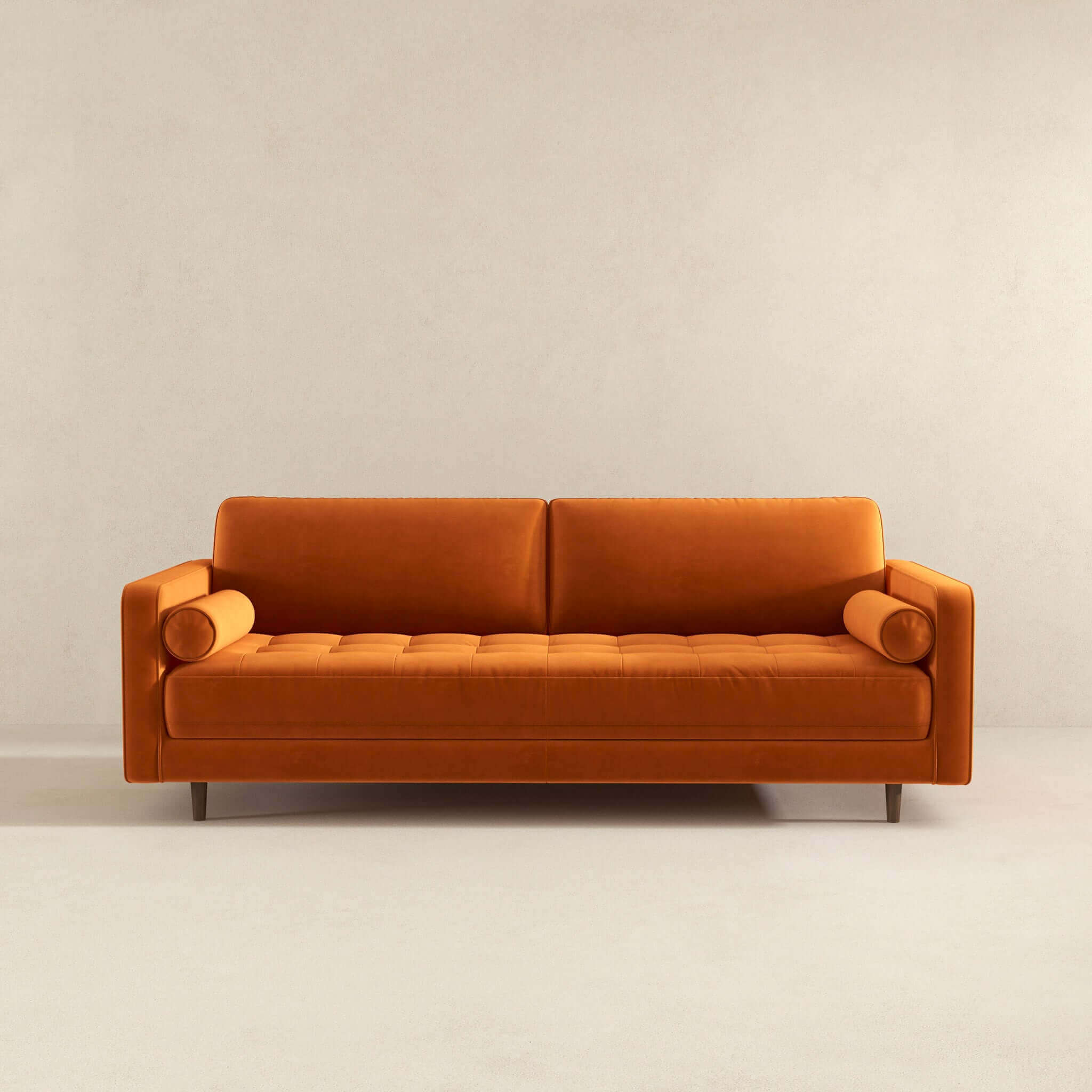 Anthony Burnt Orange Pillow Back Velvet Sofa