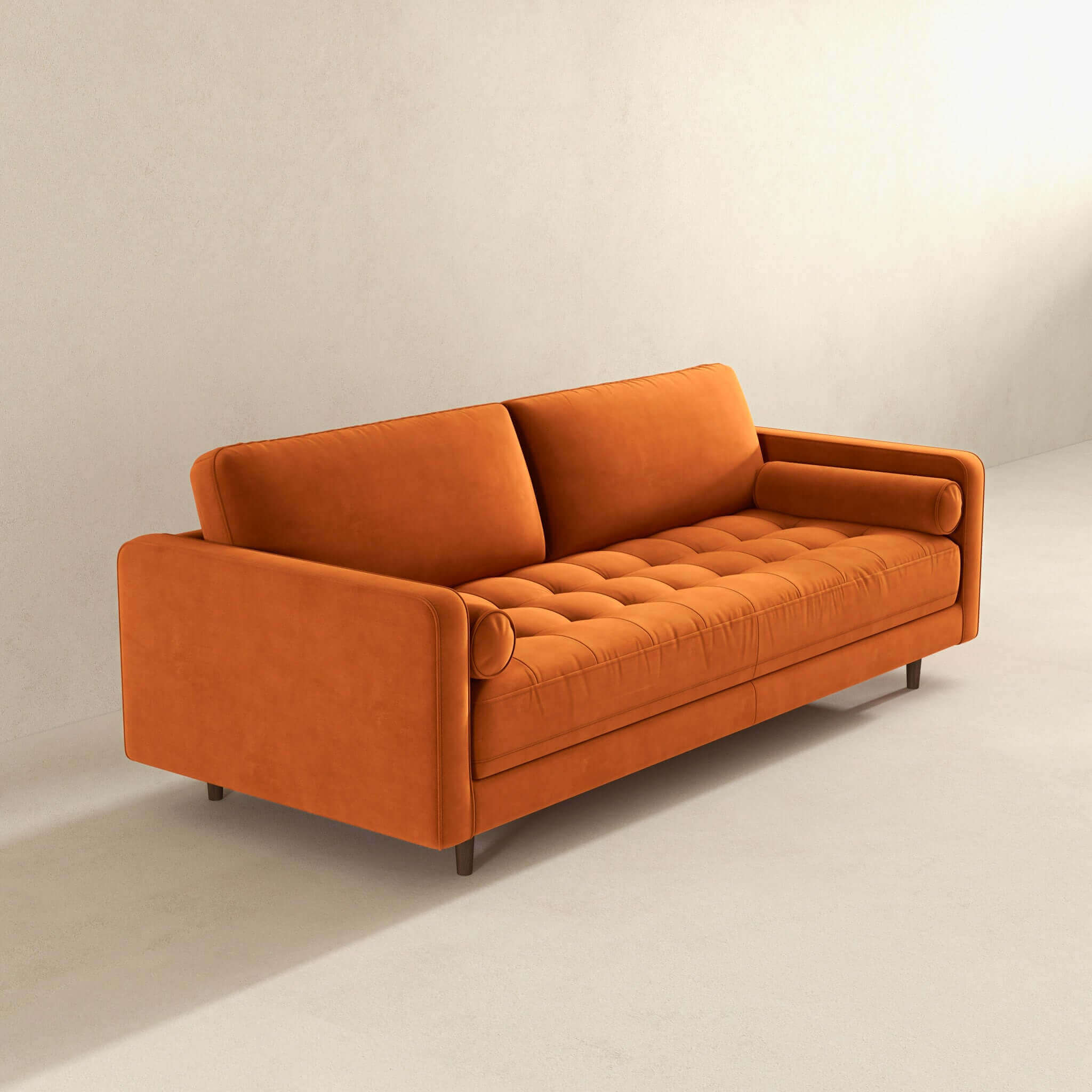 Anthony Burnt Orange Pillow Back Velvet Sofa