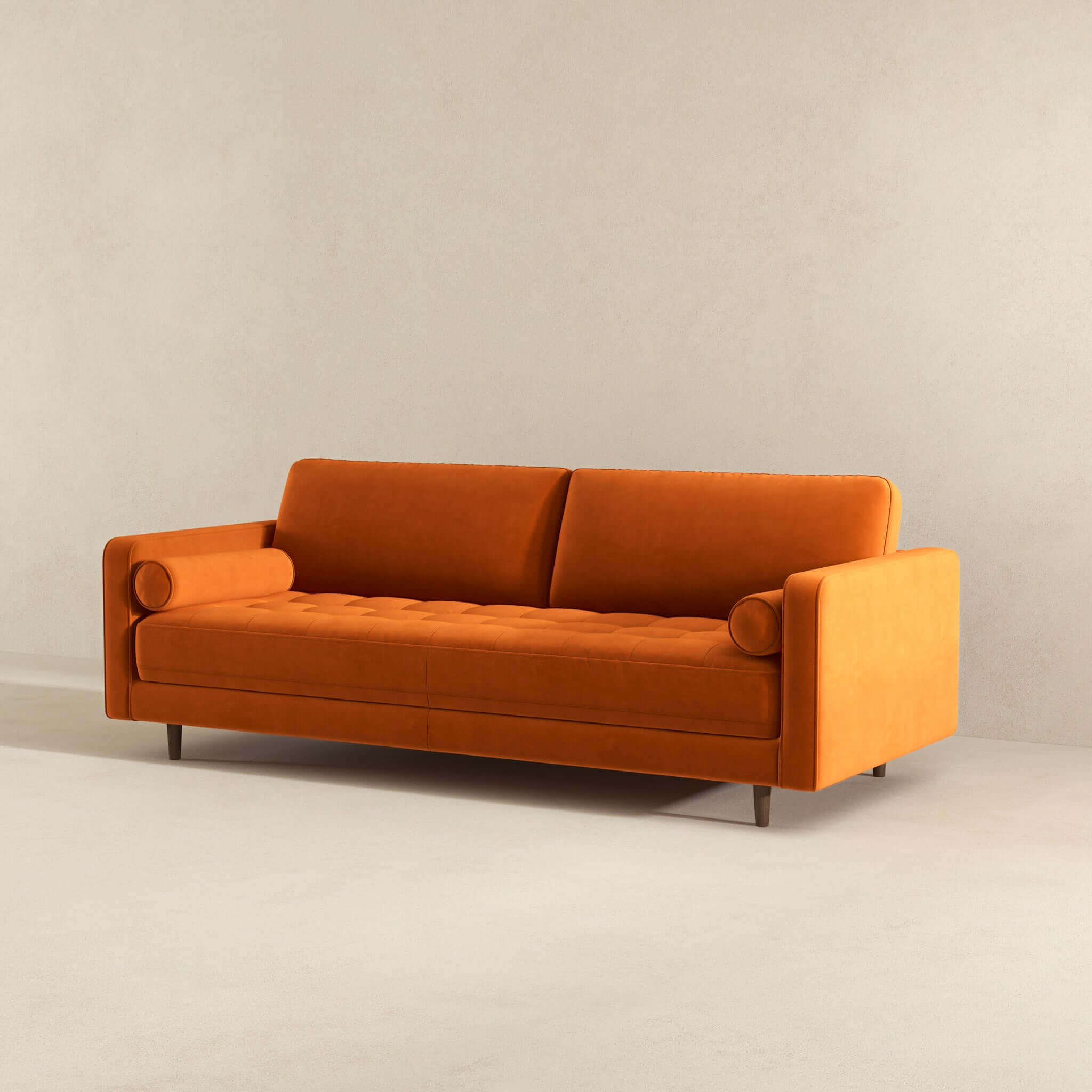 Anthony Burnt Orange Pillow Back Velvet Sofa