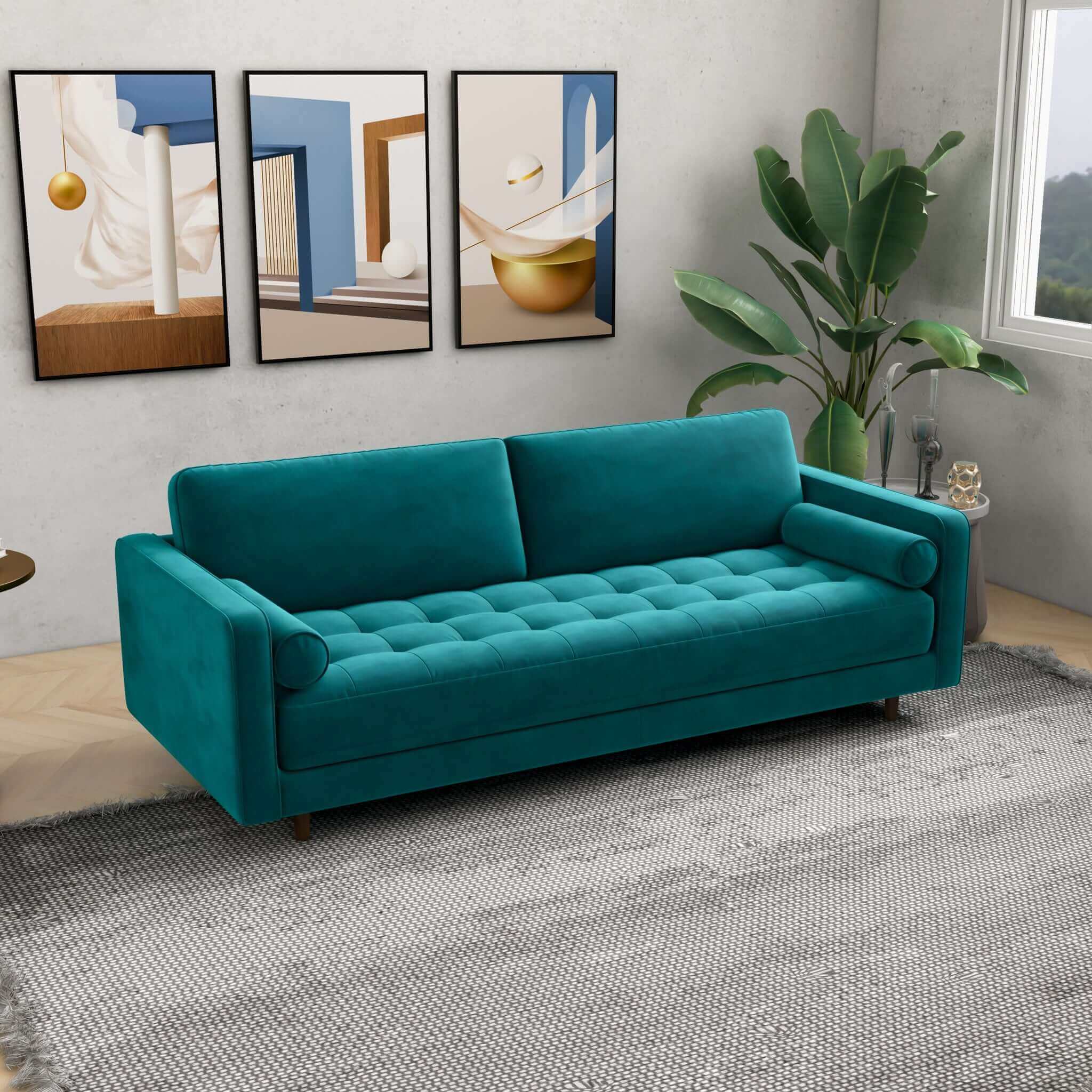 Anthony Teal Velvet Sofa