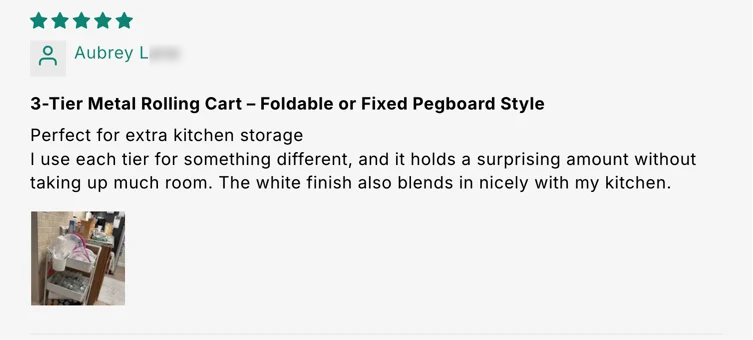 3-Tier Metal Rolling Cart – Foldable or Fixed Pegboard Style customer review screenshot 3