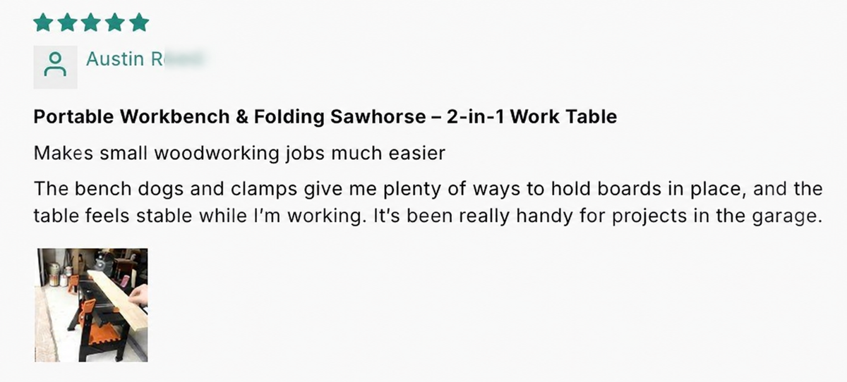 Portable Folding Workbench & Sawhorse – 2-in-1 Work Table customer review screenshot 3