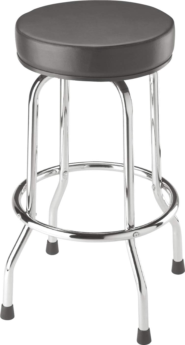 Swivel Bar Stool for Garage & Shop - Backless Counter Stool with Padded Seat, Workbench Stool for Workshop, Single Bar Stool with Chrome Legs - Black 250 lb 360° Swivel Shop Stool