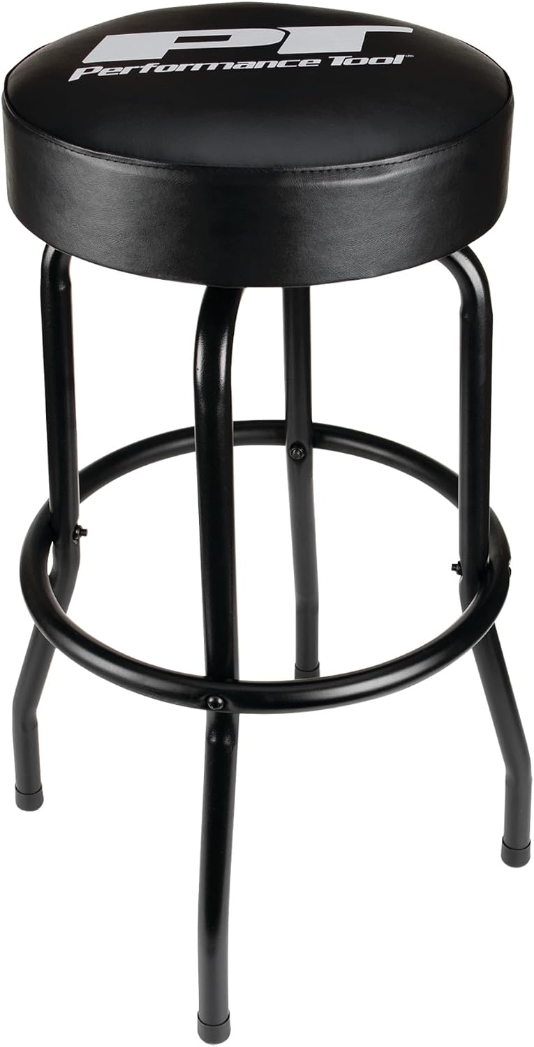 Swivel Bar Stool for Garage & Shop - Backless Counter Stool with Padded Seat, Workbench Stool for Workshop, Single Bar Stool with Chrome Legs - Black 300 lb 360° Swivel Garage Shop Stool