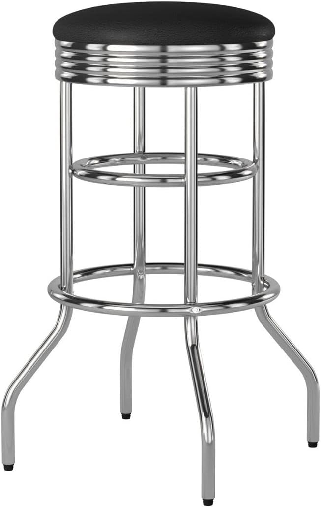 Swivel Bar Stool for Garage & Shop - Backless Counter Stool with Padded Seat, Workbench Stool for Workshop, Single Bar Stool with Chrome Legs - Black 300 lb Heavy-Duty 360° Swivel Shop Stool