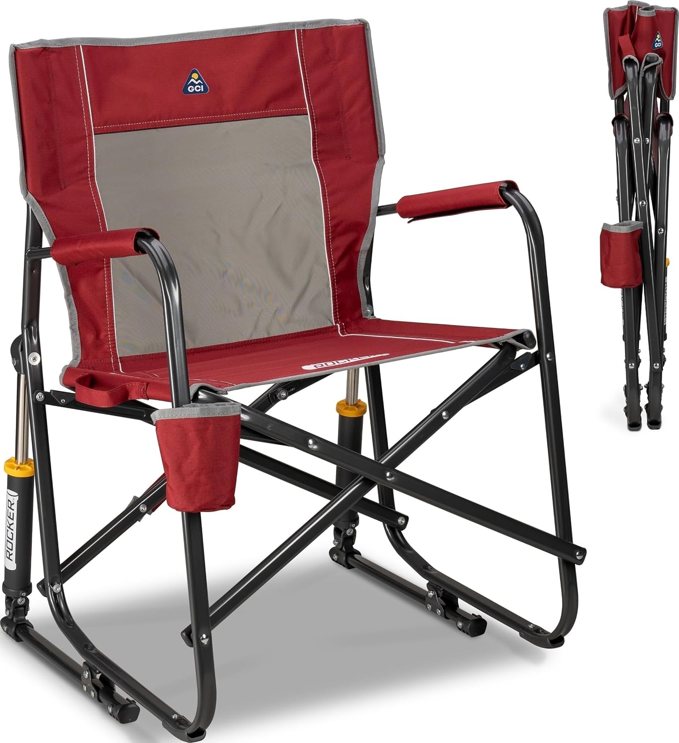 FOLDING ROCKING CHAIR – PORTABLE OUTDOOR CAMPING CHAIR WITH CUP HOLDER - Cinnamon Folding Rocking Camping Chair