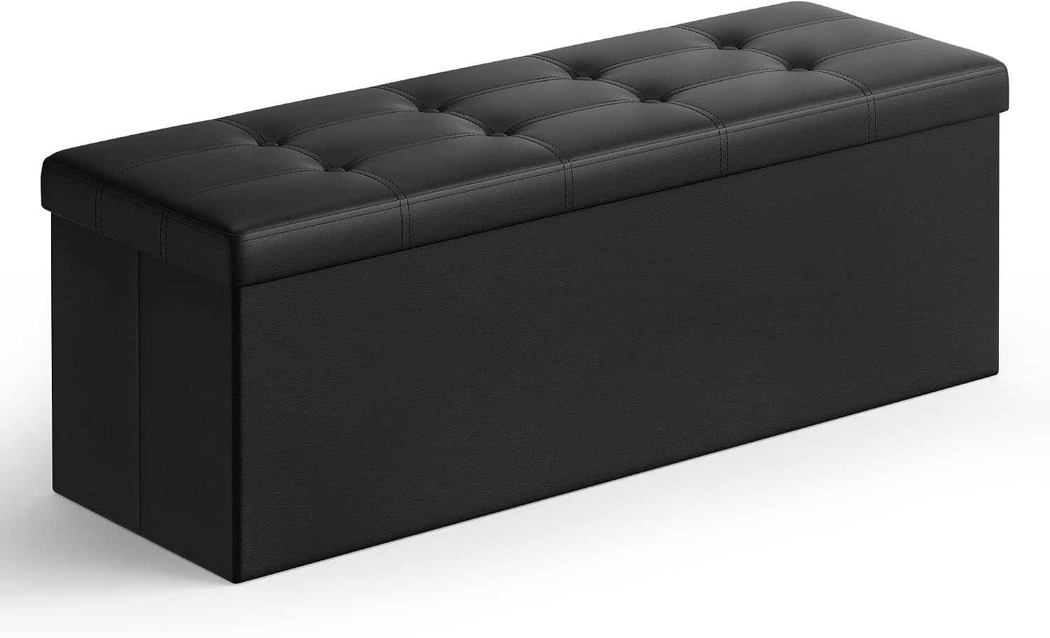 BENCH WITH STORAGE – FOLDING OTTOMAN WITH PADDED SEAT - Black 43" Folding Storage Ottoman Bench