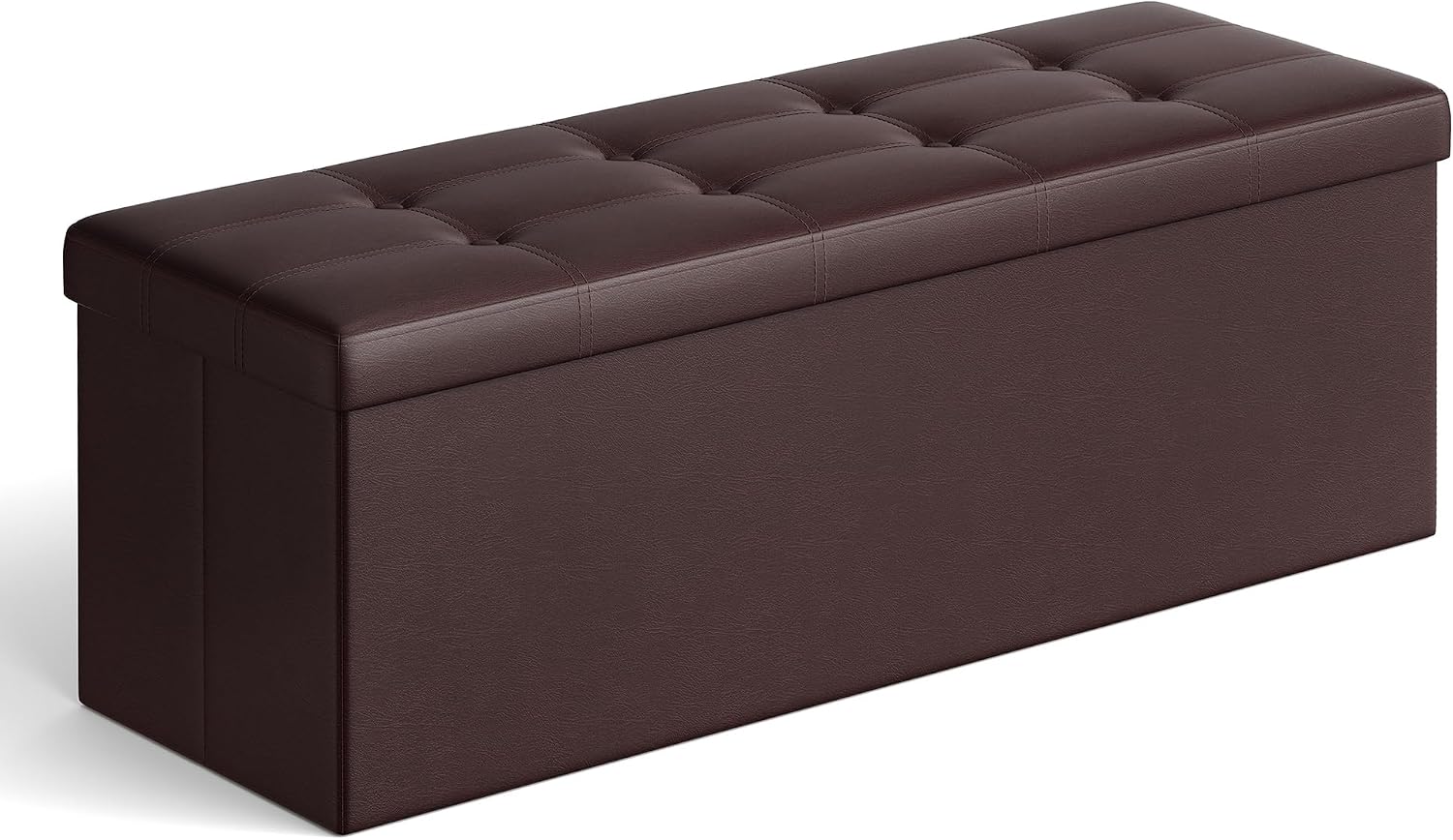 BENCH WITH STORAGE – FOLDING OTTOMAN WITH PADDED SEAT - Brown 43" Folding Storage Ottoman Bench