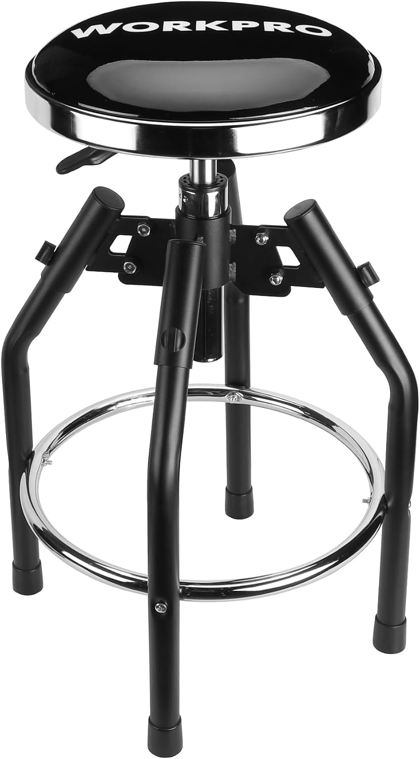 Swivel Bar Stool for Garage & Shop - Backless Counter Stool with Padded Seat, Workbench Stool for Workshop, Single Bar Stool with Chrome Legs - Black 330 lb Hydraulic Shop Stool
