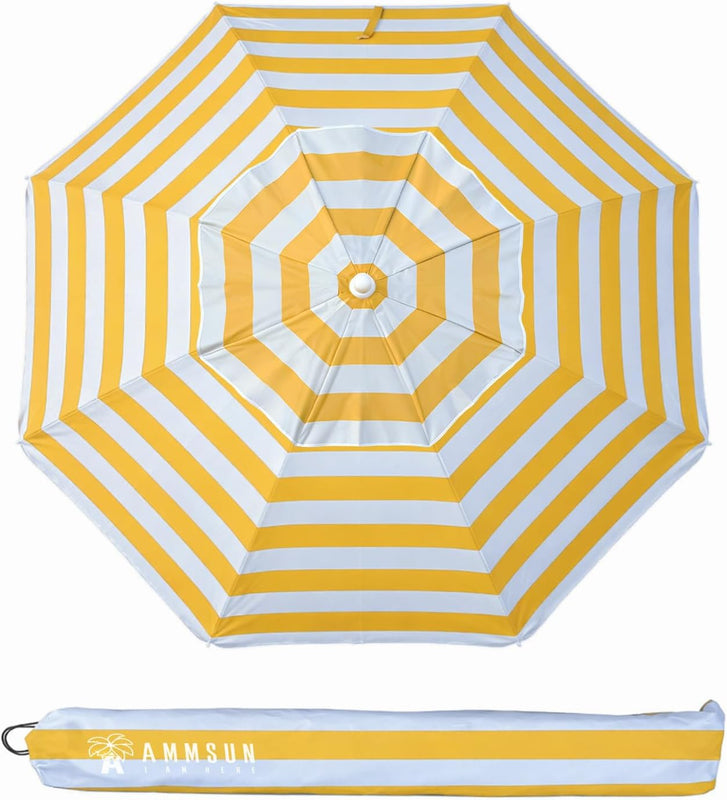 Beach Umbrella – Portable Tilt Outdoor Sun Shade with Carry Bag - Capri Yellow Stripe