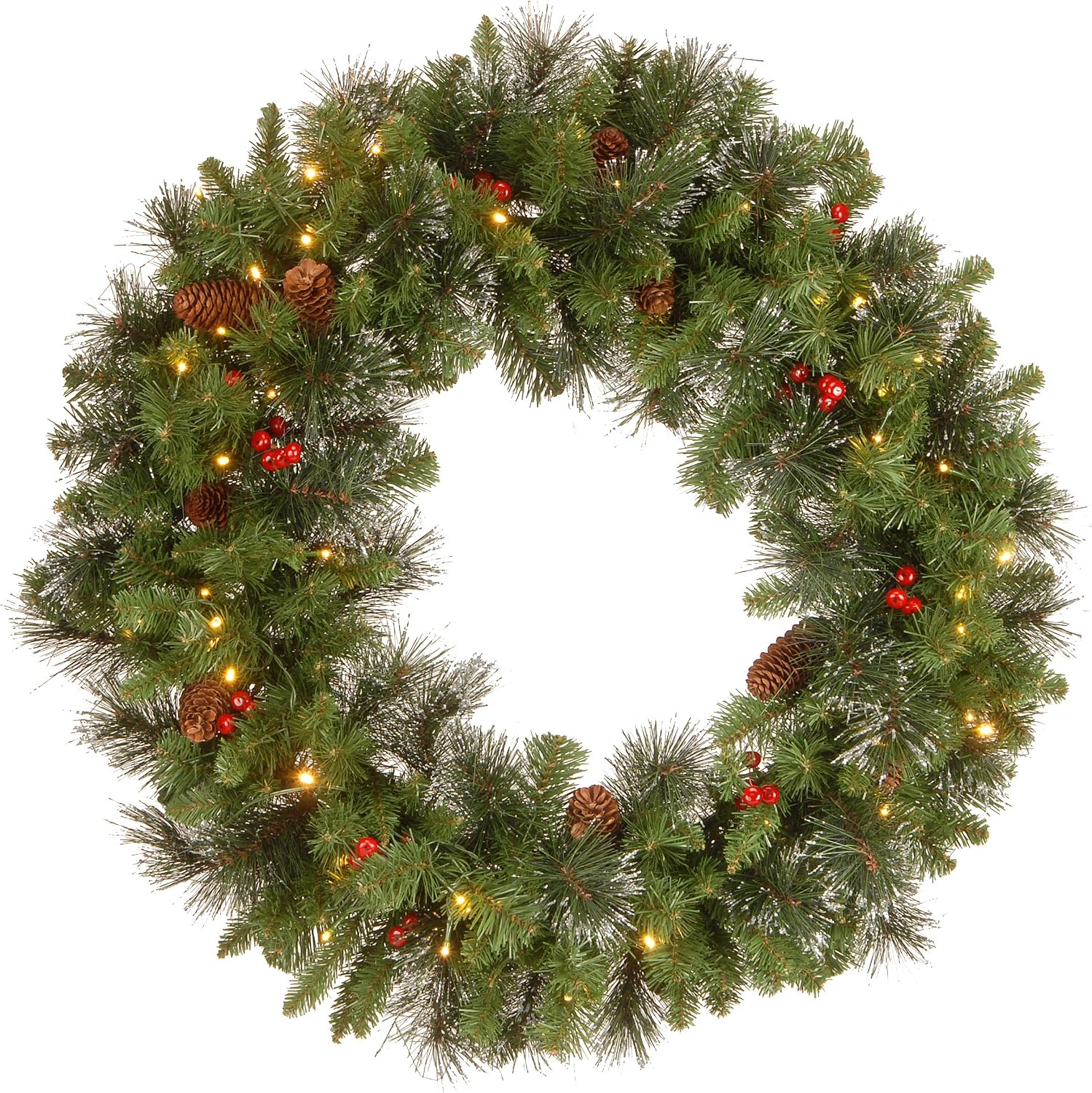Artificial Christmas Wreath for Front Door, Christmas Wreaths, Greenery Winter Wreaths Holiday Decor - Green 30” Pre-Lit Crestwood Spruce Christmas Wreath