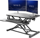 Standing Desk Converter, Height Adjustable Sit to Stand Desk Riser, Manual & Electric Dual Monitor Laptop Workstation with Wide Keyboard Tray