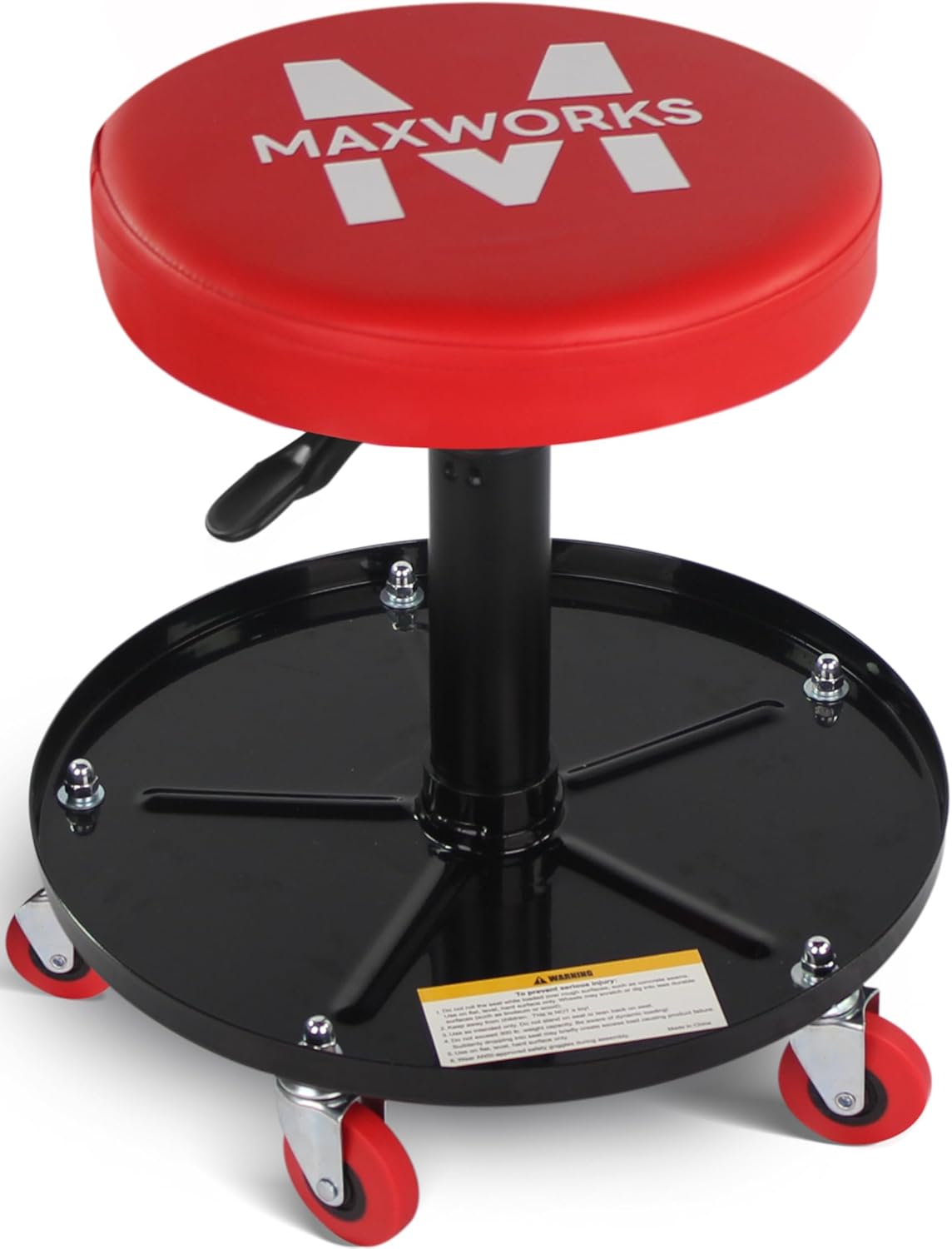 Pneumatic Rolling Mechanic Stool with Wheels – Adjustable Height Shop Stool with Tool Tray, 360° Swivel Seat for Garage & Workshop - Red 300 lbs