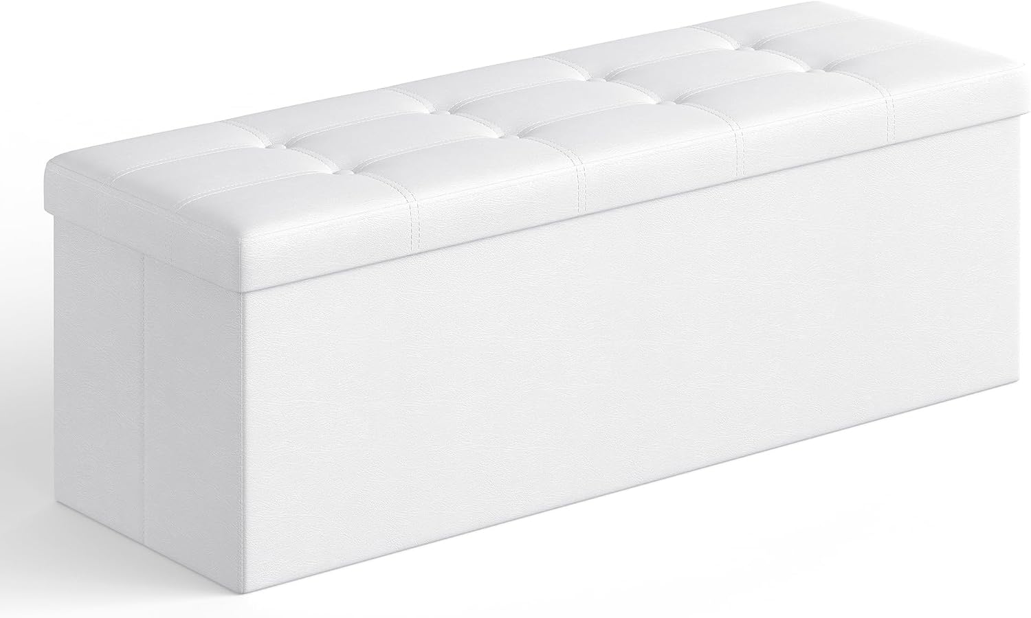 BENCH WITH STORAGE – FOLDING OTTOMAN WITH PADDED SEAT - White 43" Folding Storage Ottoman Bench