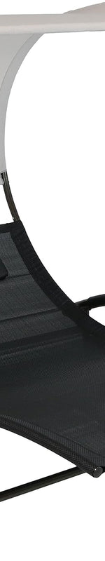 Man relaxing on a navy outdoor chaise lounger with canopy at a poolside gathering - Double Chaise Black - White