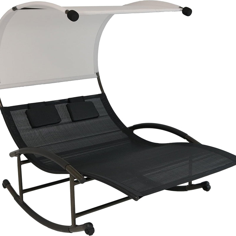 Outdoor Chaise Lounger with Canopy – Single & Double 2-Person Patio Sun Lounger with Cushions & Headrest
