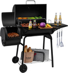 Portable Charcoal Grill with Smoking Function, Foldable Suitcase Design with Wheels, Multi-Tier Storage Rack & Waterproof Cover for Outdoor BBQ Parties